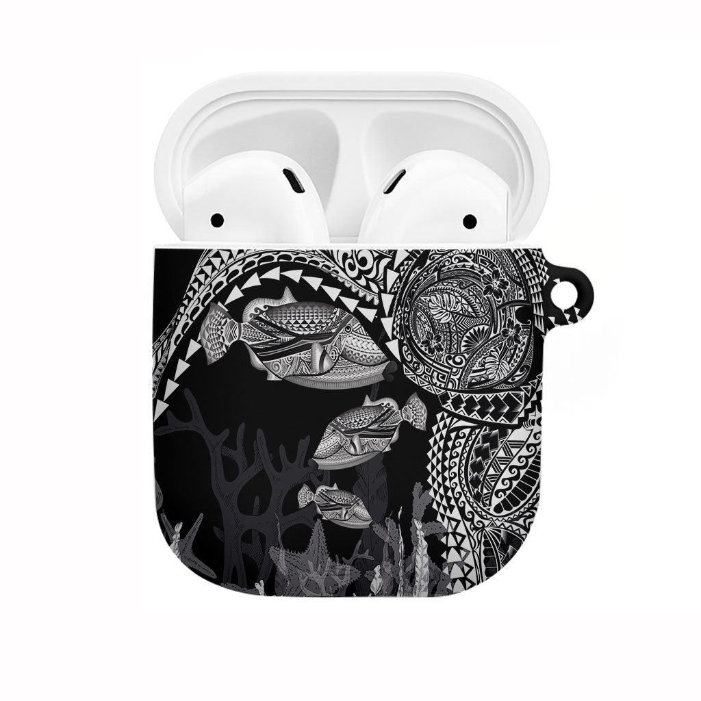 Hawaiian Reef Triggerfish AirPods Case Polynesian Art with Tribal Humuhumunukunukuapua'a LT03 Black - Polynesian Pride