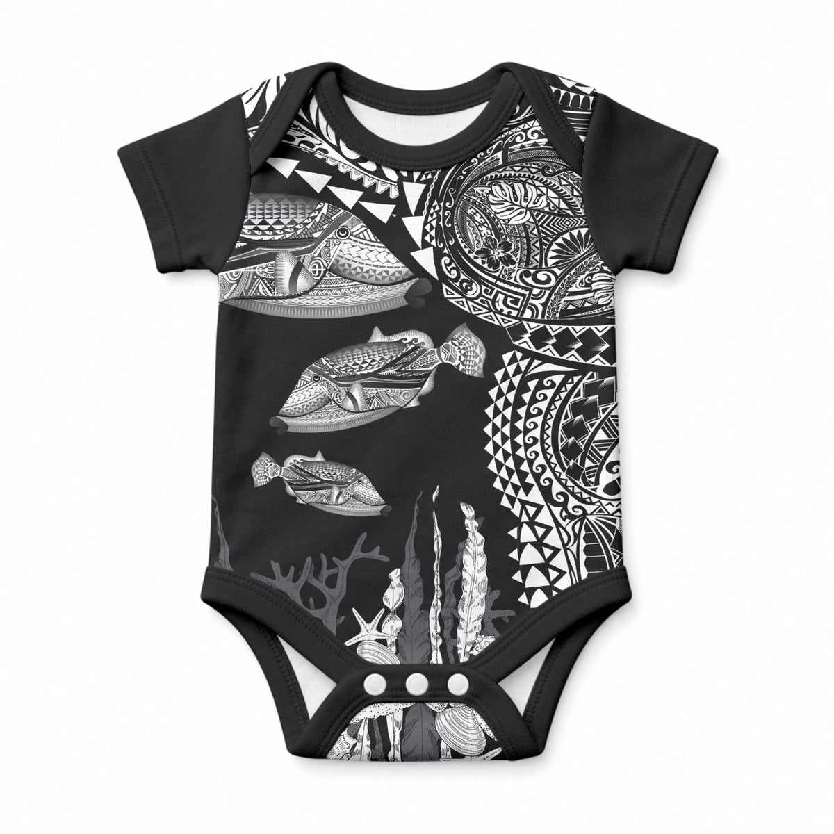 Hawaiian Reef Triggerfish Baby Onesie Polynesian Art with Tribal Humuhumunukunukuapua'a