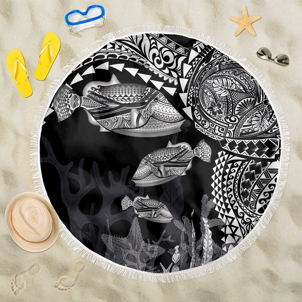 Hawaiian Reef Triggerfish Beach Blanket Polynesian Art with Tribal Humuhumunukunukuapua'a LT03 One Size 150cm Black - Polynesian Pride