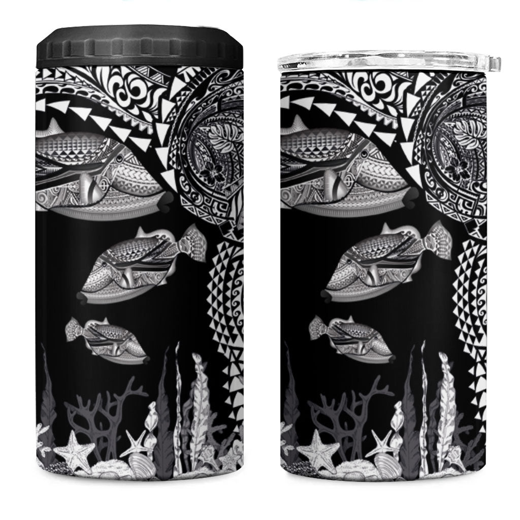 Hawaiian Reef Triggerfish 4 in 1 Can Cooler Tumbler Polynesian Art with Tribal Humuhumunukunukuapua'a LT03 One Size: 16 oz Black - Polynesian Pride