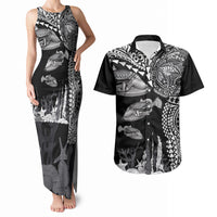Hawaiian Reef Triggerfish Couples Matching Tank Maxi Dress and Hawaiian Shirt Polynesian Art with Tribal Humuhumunukunukuapua'a LT03 Black - Polynesian Pride