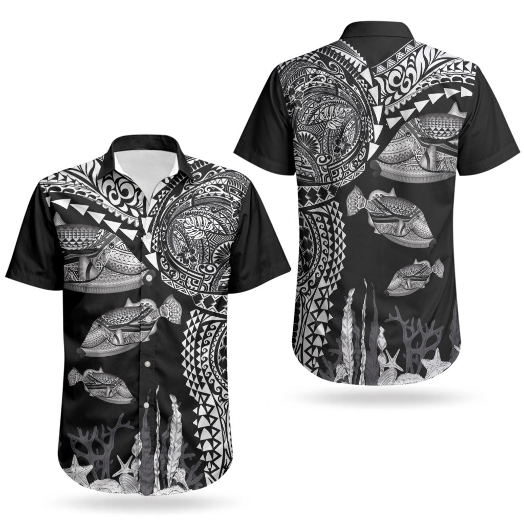 Hawaiian Reef Triggerfish Couples Matching Tank Maxi Dress and Hawaiian Shirt Polynesian Art with Tribal Humuhumunukunukuapua'a LT03 - Polynesian Pride