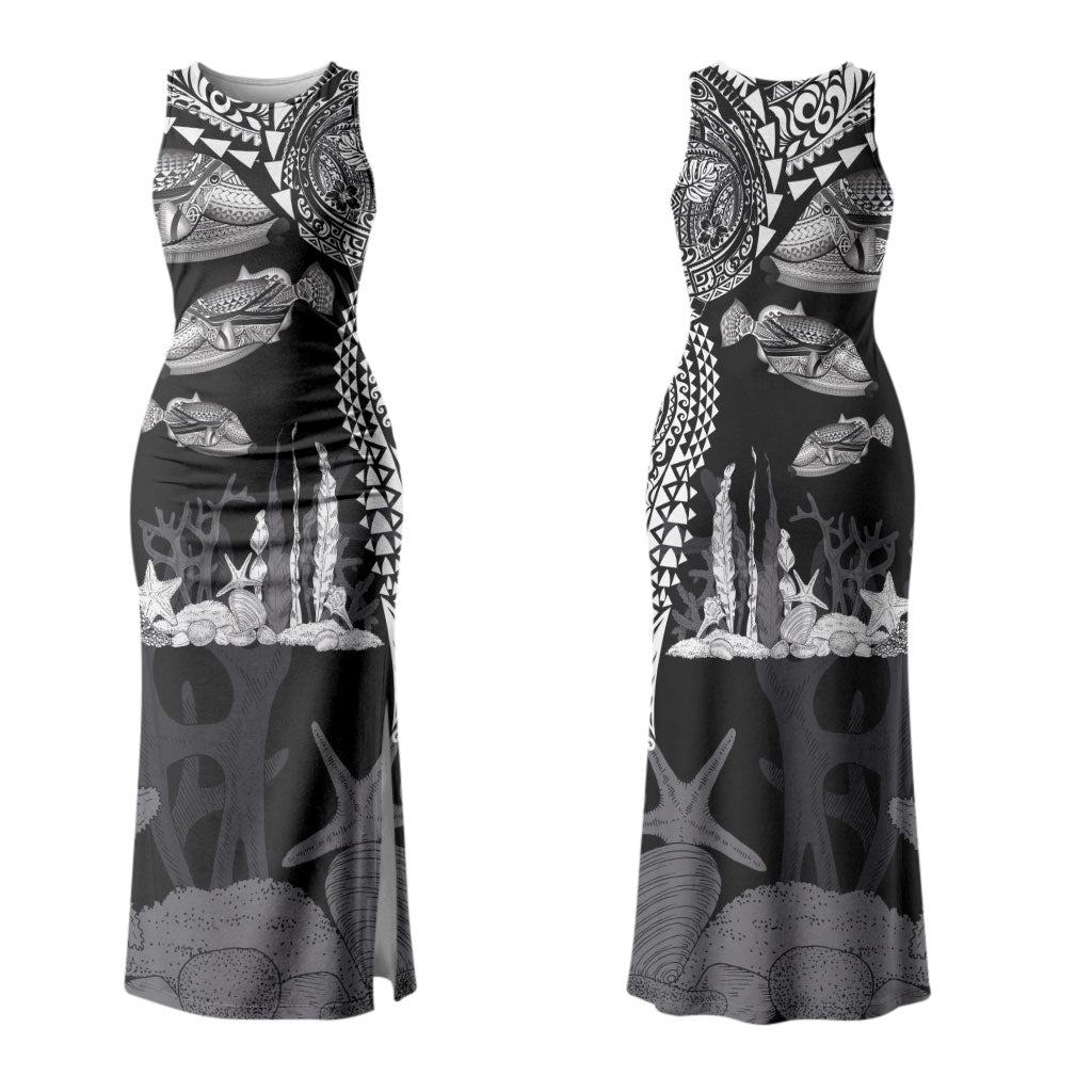 Hawaiian Reef Triggerfish Couples Matching Tank Maxi Dress and Hawaiian Shirt Polynesian Art with Tribal Humuhumunukunukuapua'a LT03 - Polynesian Pride