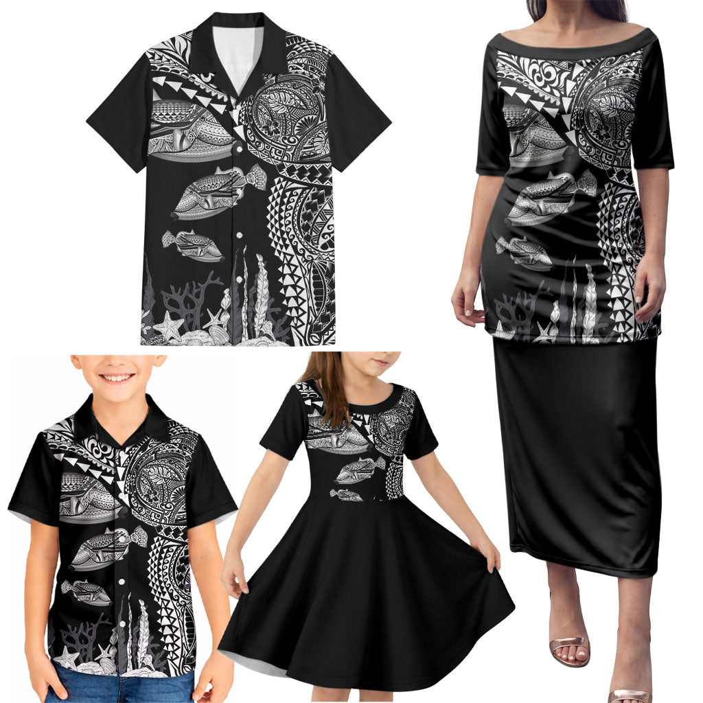 Hawaiian Reef Triggerfish Family Matching Puletasi and Hawaiian Shirt Polynesian Art with Tribal Humuhumunukunukuapua'a LT03 - Polynesian Pride