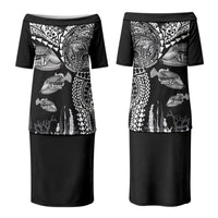 Hawaiian Reef Triggerfish Family Matching Puletasi and Hawaiian Shirt Polynesian Art with Tribal Humuhumunukunukuapua'a LT03 Mom's Dress Black - Polynesian Pride