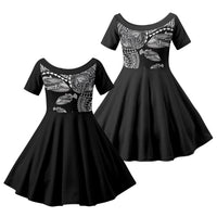 Hawaiian Reef Triggerfish Family Matching Puletasi and Hawaiian Shirt Polynesian Art with Tribal Humuhumunukunukuapua'a LT03 Daughter's Dress Black - Polynesian Pride