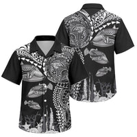 Hawaiian Reef Triggerfish Family Matching Puletasi and Hawaiian Shirt Polynesian Art with Tribal Humuhumunukunukuapua'a LT03 Son's Shirt Black - Polynesian Pride
