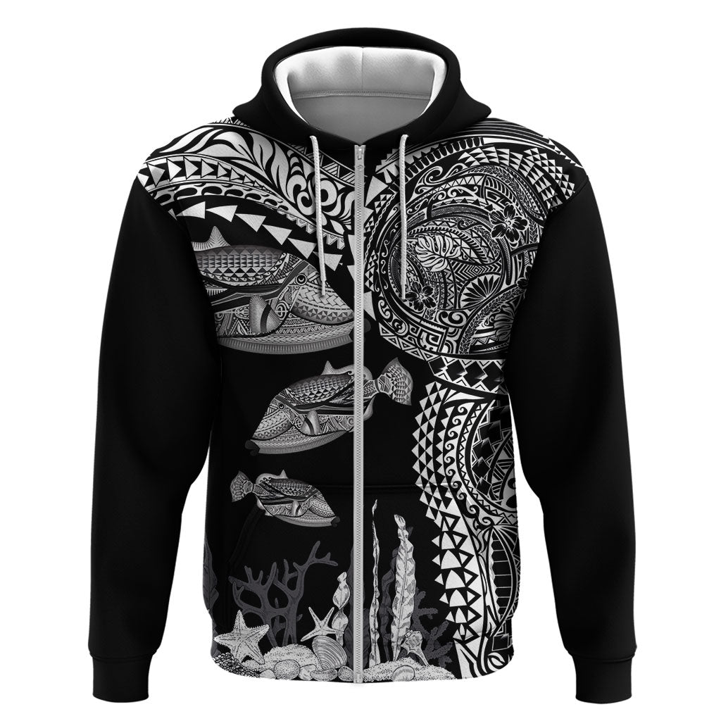 Hawaiian Reef Triggerfish Hoodie Polynesian Art with Tribal Humuhumunukunukuapua'a LT03 Zip Hoodie Black - Polynesian Pride