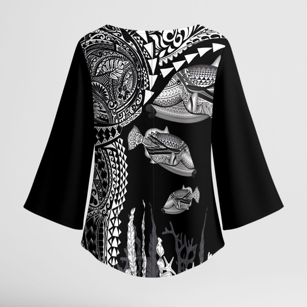 Hawaiian Reef Triggerfish Kimono Sleeve Blouse Polynesian Art with Tribal Humuhumunukunukuapua'a LT03 - Polynesian Pride