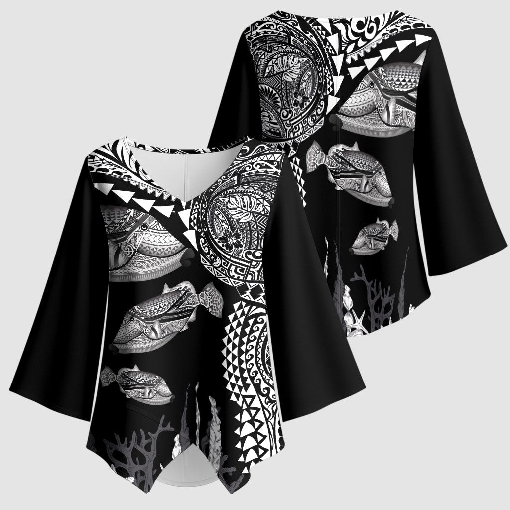 Hawaiian Reef Triggerfish Kimono Sleeve Blouse Polynesian Art with Tribal Humuhumunukunukuapua'a LT03 - Polynesian Pride