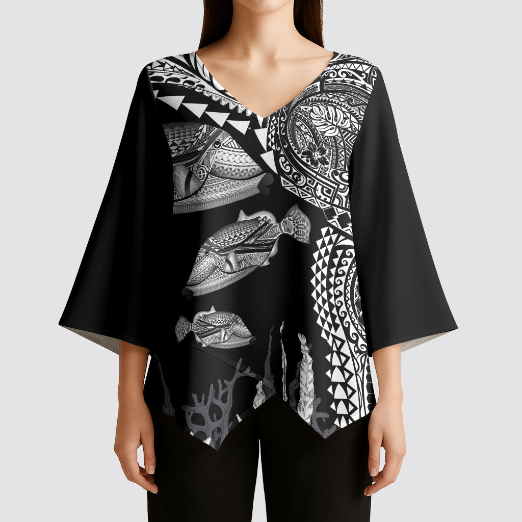 Hawaiian Reef Triggerfish Kimono Sleeve Blouse Polynesian Art with Tribal Humuhumunukunukuapua'a LT03 - Polynesian Pride