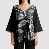 Hawaiian Reef Triggerfish Kimono Sleeve Blouse Polynesian Art with Tribal Humuhumunukunukuapua'a LT03 - Polynesian Pride