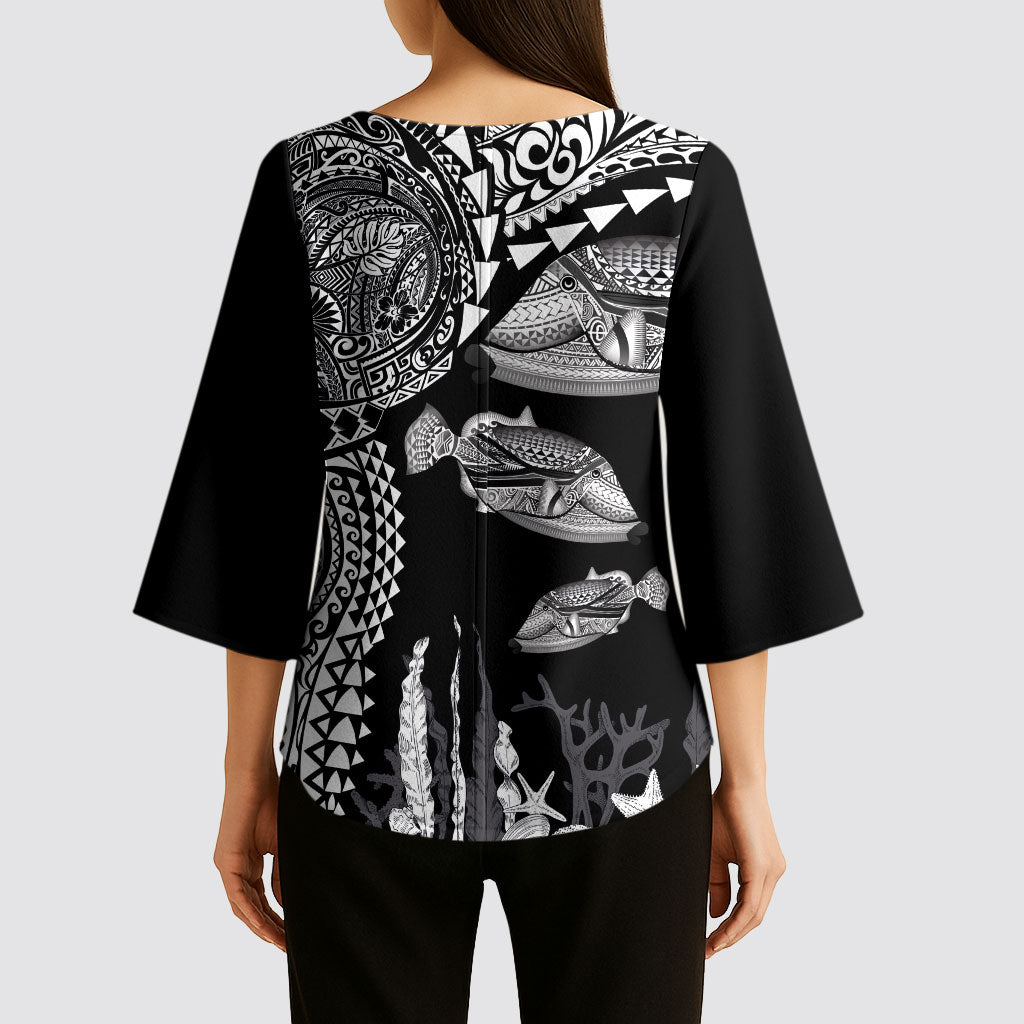 Hawaiian Reef Triggerfish Kimono Sleeve Blouse Polynesian Art with Tribal Humuhumunukunukuapua'a LT03 - Polynesian Pride