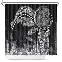 Hawaiian Reef Triggerfish Shower Curtain Polynesian Art with Tribal Humuhumunukunukuapua'a LT03 Black - Polynesian Pride