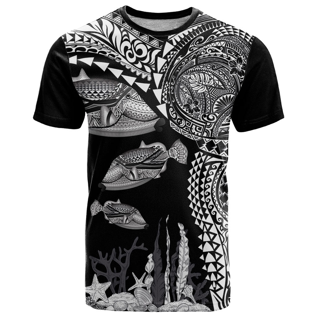 Hawaiian Reef Triggerfish T Shirt Polynesian Art with Tribal Humuhumunukunukuapua'a LT03 Black - Polynesian Pride