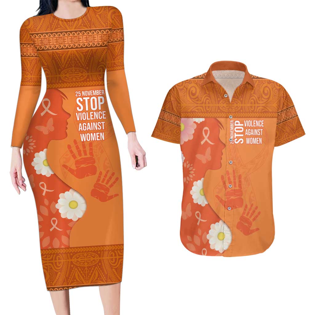 International Day for the Elimination of Violence Against Women Couples Matching Long Sleeve Bodycon Dress and Hawaiian Shirt Polynesian Pattern