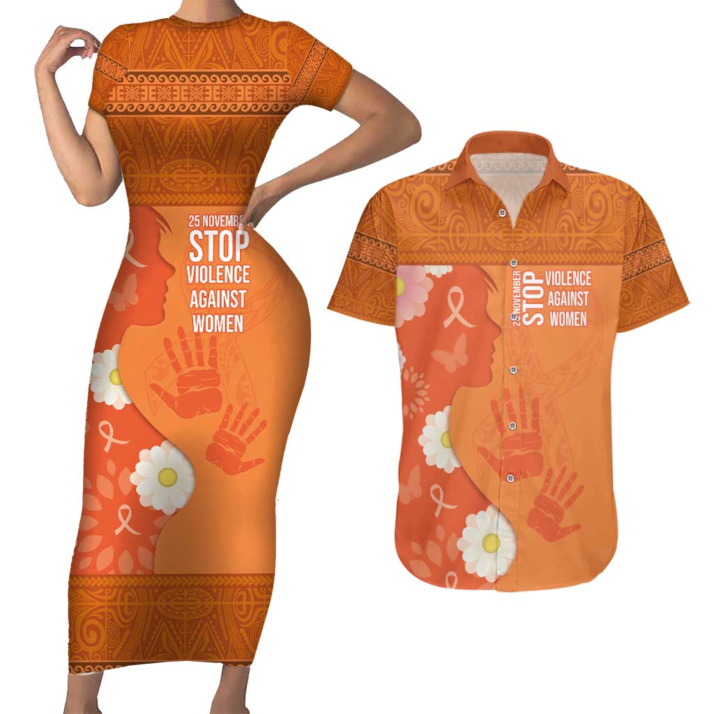 International Day for the Elimination of Violence Against Women Couples Matching Short Sleeve Bodycon Dress and Hawaiian Shirt Polynesian Pattern