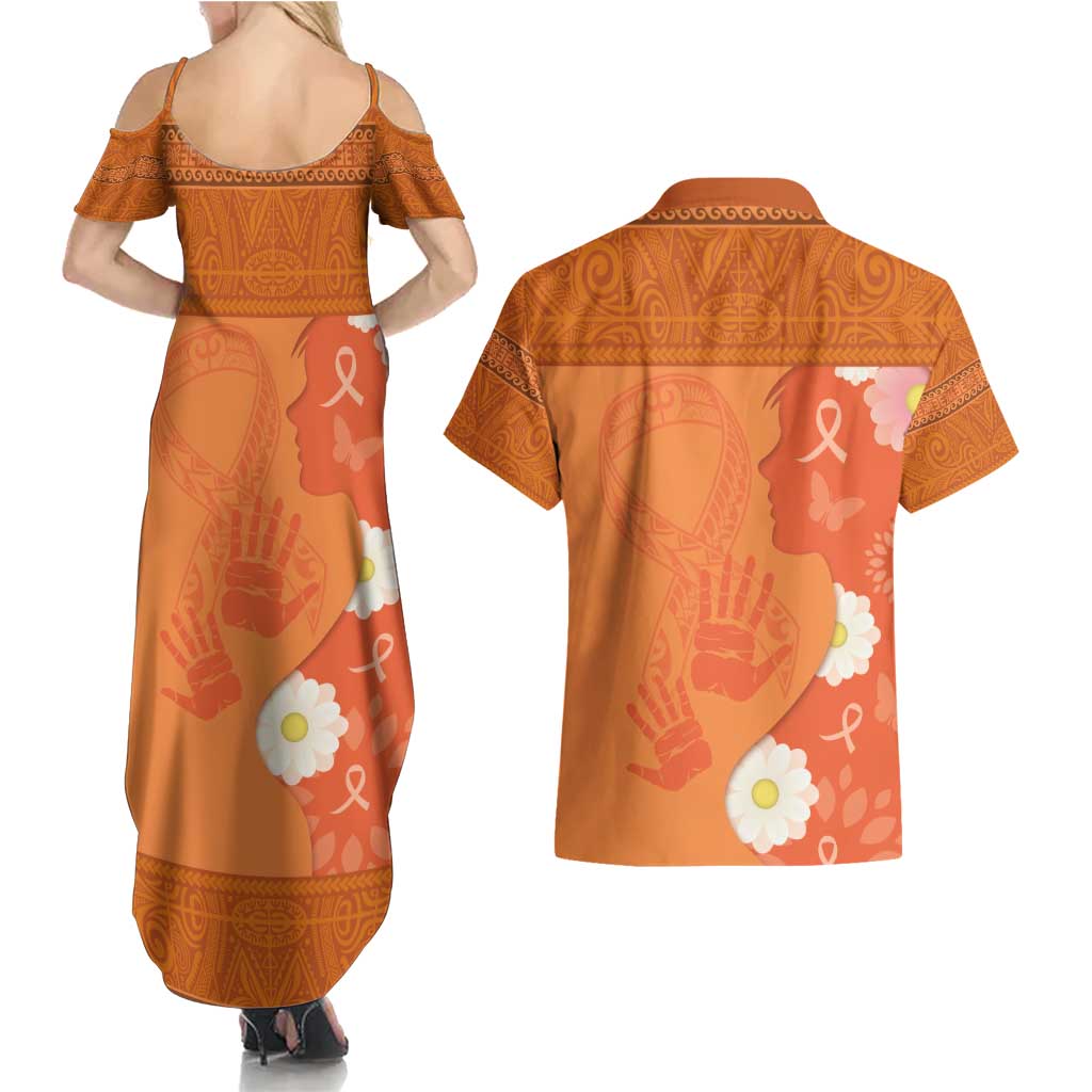 International Day for the Elimination of Violence Against Women Couples Matching Summer Maxi Dress and Hawaiian Shirt Polynesian Pattern