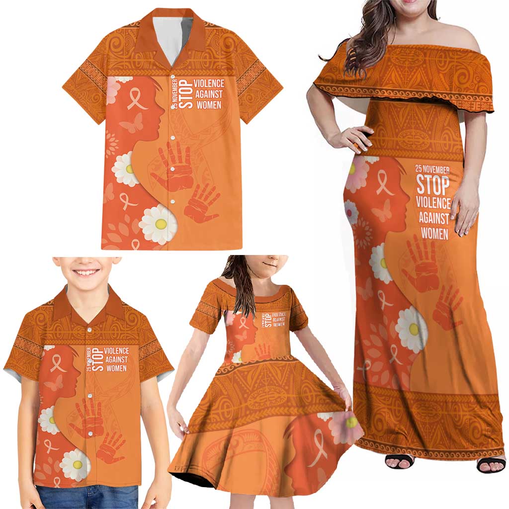 International Day for the Elimination of Violence Against Women Family Matching Off Shoulder Maxi Dress and Hawaiian Shirt Polynesian Pattern