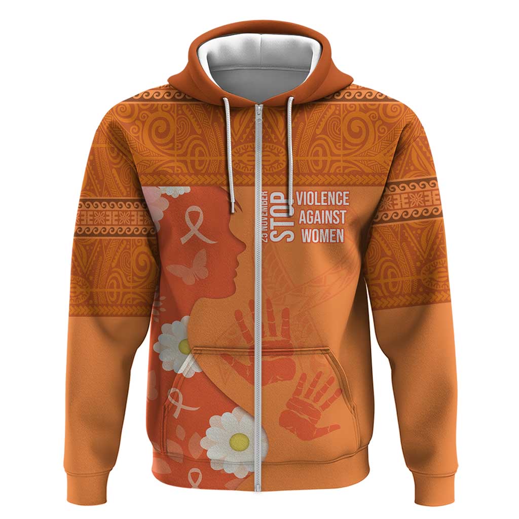 International Day for the Elimination of Violence Against Women Hoodie Polynesian Pattern LT03 Zip Hoodie Orange - Polynesian Pride