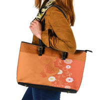 International Day for the Elimination of Violence Against Women Leather Tote Bag Polynesian Pattern LT03 Orange - Polynesian Pride