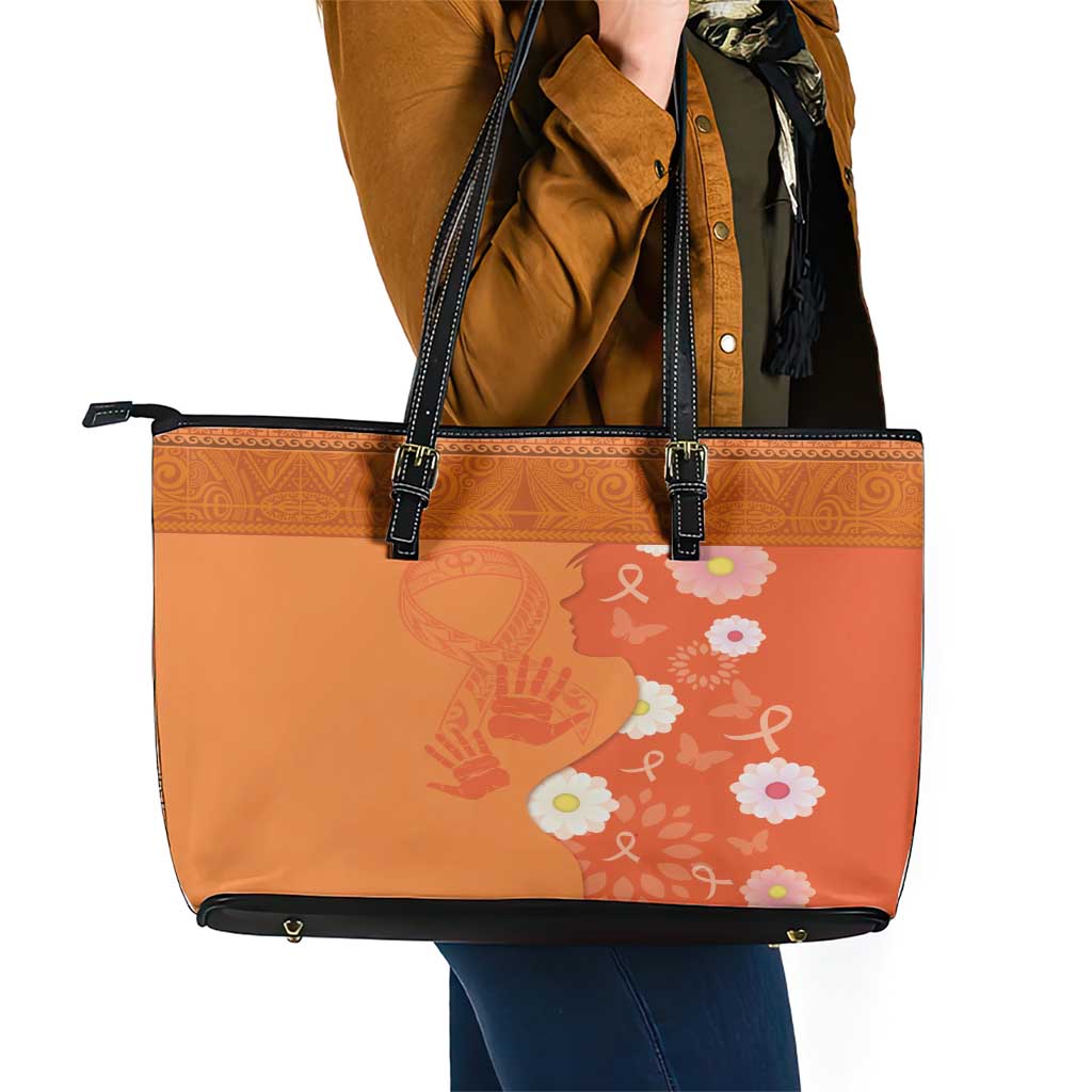 International Day for the Elimination of Violence Against Women Leather Tote Bag Polynesian Pattern LT03 - Polynesian Pride