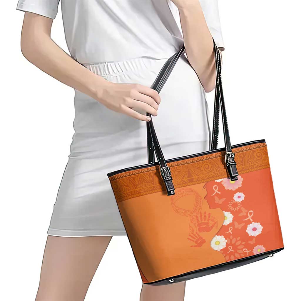 International Day for the Elimination of Violence Against Women Leather Tote Bag Polynesian Pattern LT03 - Polynesian Pride