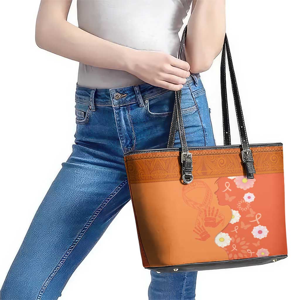 International Day for the Elimination of Violence Against Women Leather Tote Bag Polynesian Pattern LT03 - Polynesian Pride