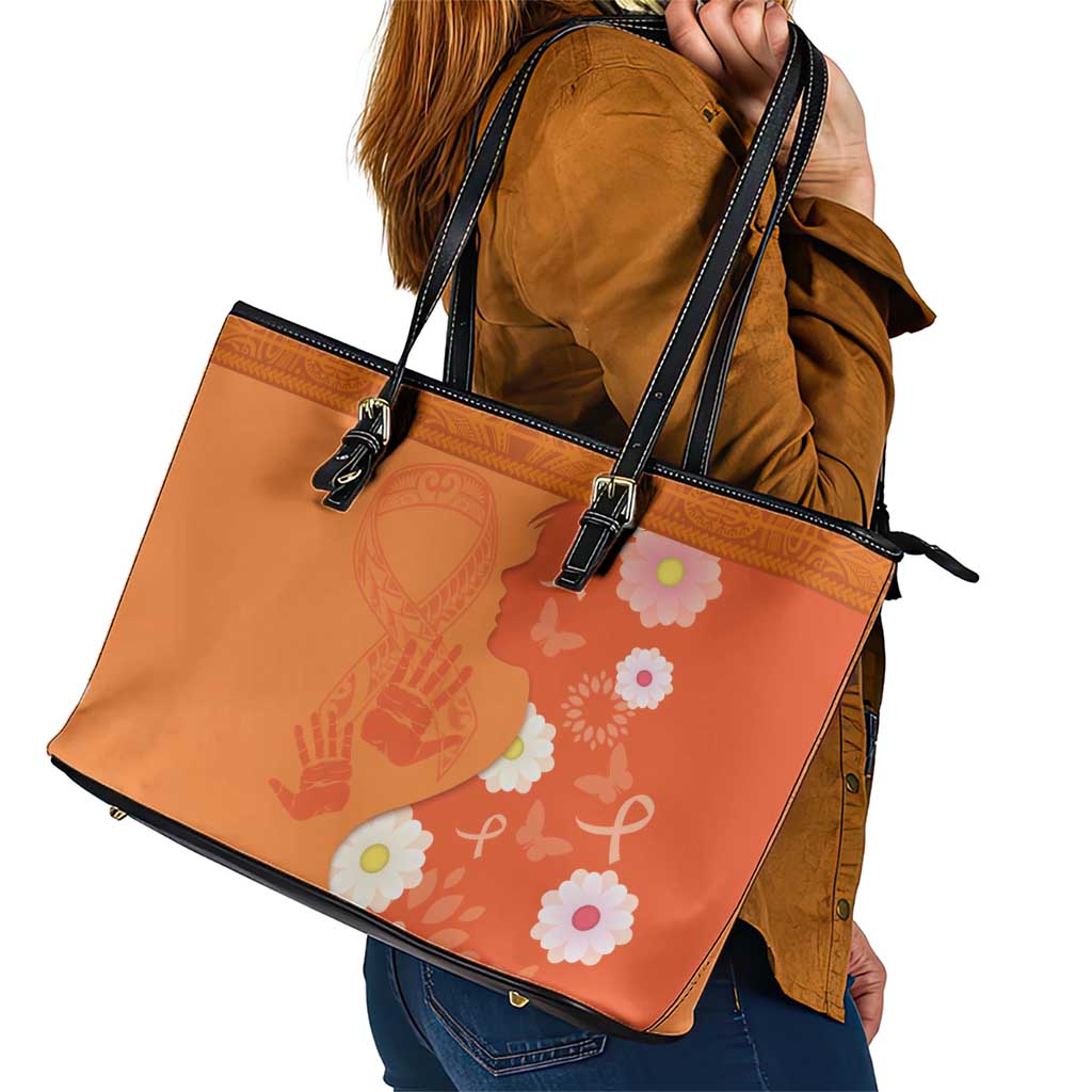 International Day for the Elimination of Violence Against Women Leather Tote Bag Polynesian Pattern LT03 - Polynesian Pride