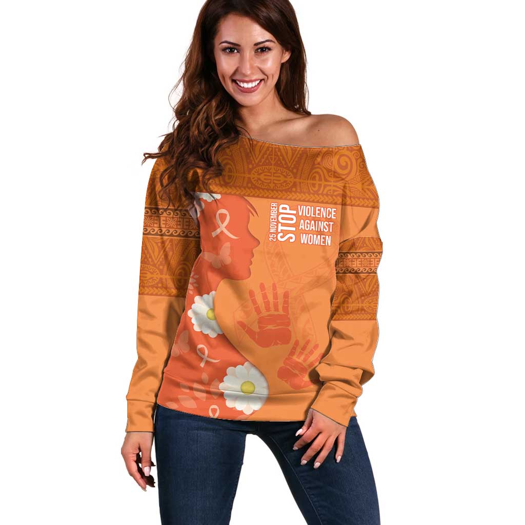 International Day for the Elimination of Violence Against Women Off Shoulder Sweater Polynesian Pattern