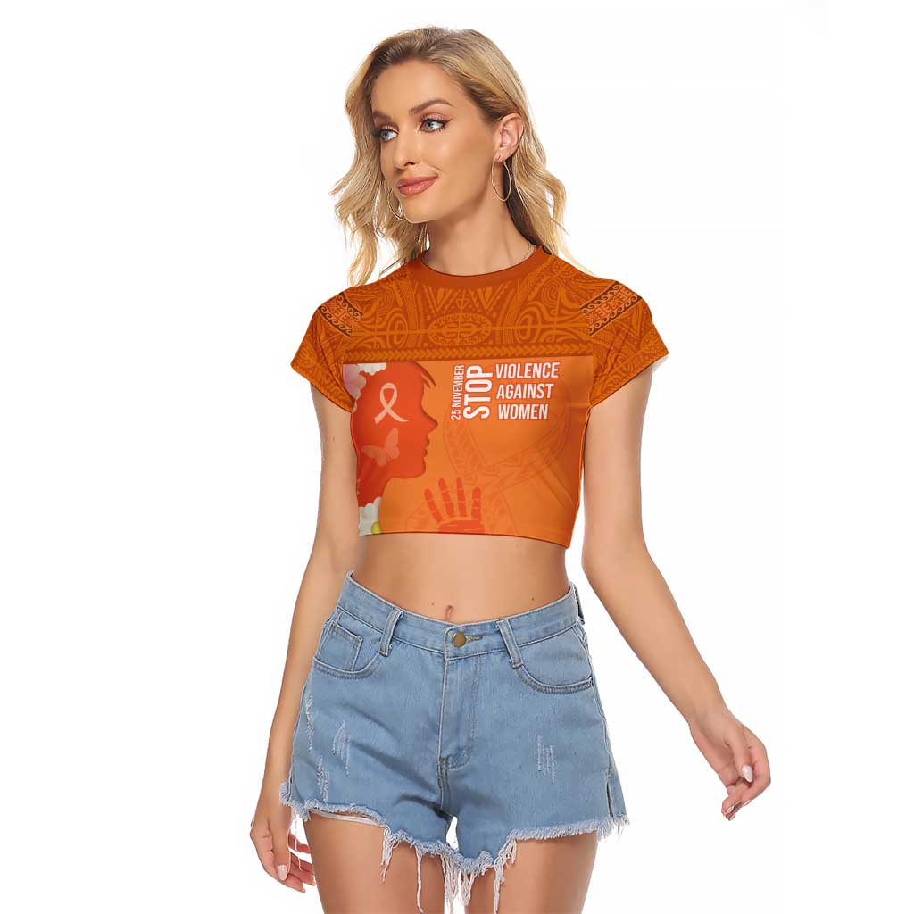 International Day for the Elimination of Violence Against Women Raglan Cropped T Shirt Polynesian Pattern LT03 Female Orange - Polynesian Pride