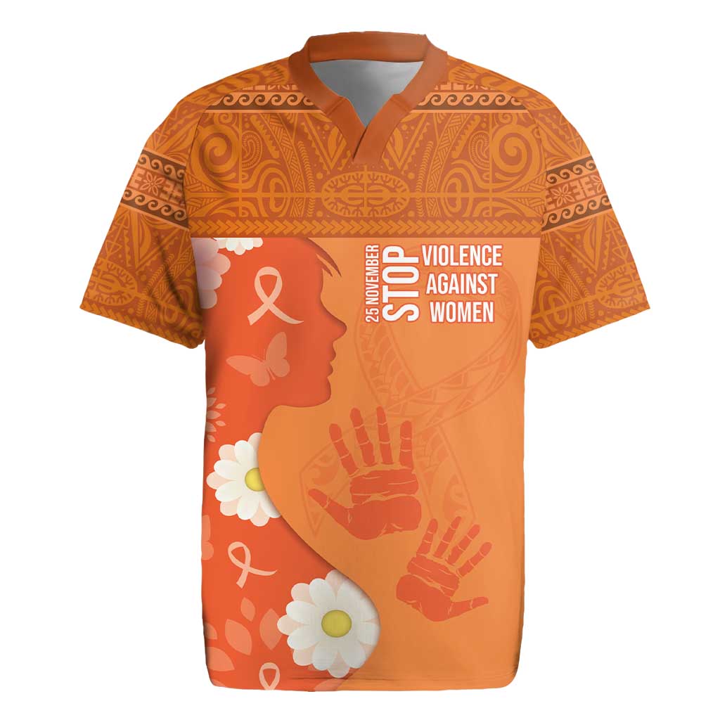 International Day for the Elimination of Violence Against Women Rugby Jersey Polynesian Pattern LT03 Orange - Polynesian Pride