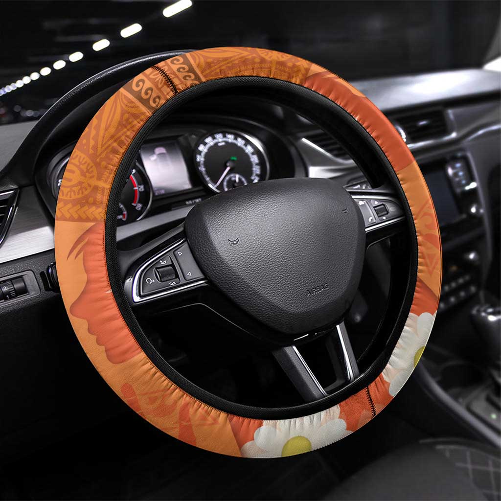 International Day for the Elimination of Violence Against Women Steering Wheel Cover Polynesian Pattern LT03 Universal Fit Orange - Polynesian Pride