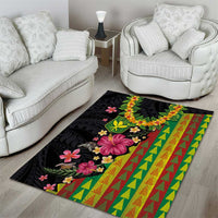 Hawaiian Independence Day Area Rug Kanaka Maoli Symbols With Tapa Motifs and Tropical Plants - Polynesian Pride