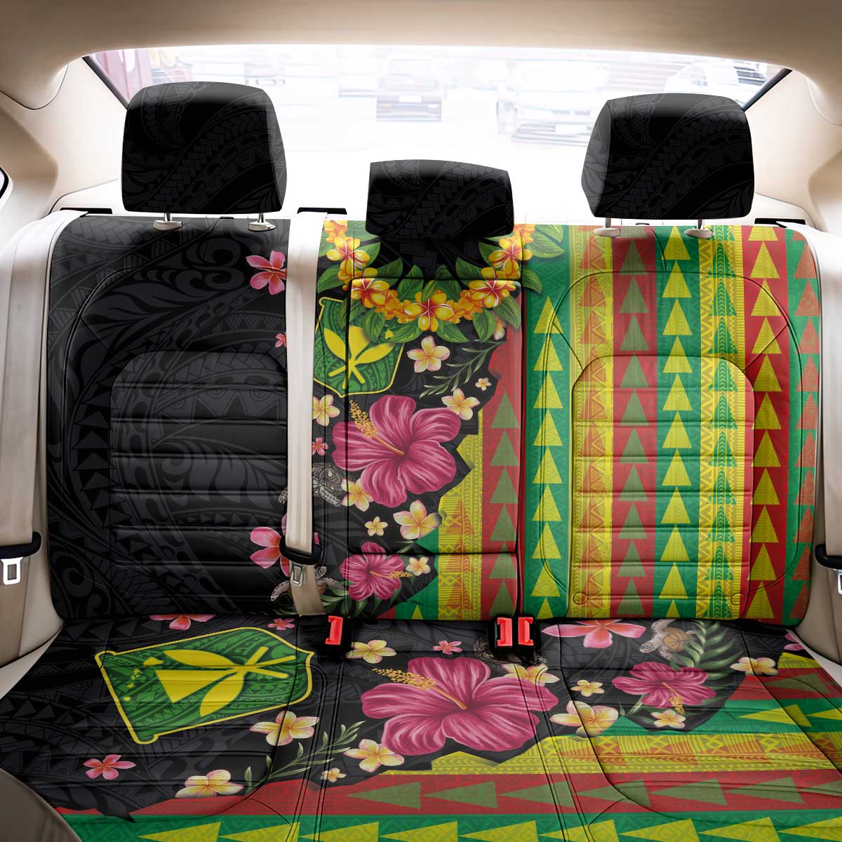 Hawaiian Independence Day Back Car Seat Cover Kanaka Maoli Symbols With Tapa Motifs and Tropical Plants - Polynesian Pride