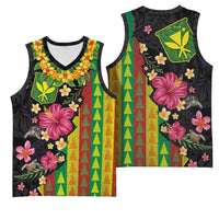 Hawaiian Independence Day Basketball Jersey Kanaka Maoli Symbols With Tapa Motifs and Tropical Plants - Polynesian Pride