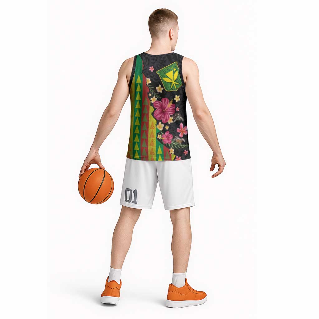 Hawaiian Independence Day Basketball Jersey Kanaka Maoli Symbols With Tapa Motifs and Tropical Plants - Polynesian Pride