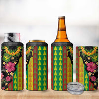 Hawaiian Independence Day 4 in 1 Can Cooler Tumbler Kanaka Maoli Symbols With Tapa Motifs and Tropical Plants - Polynesian Pride