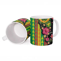 Hawaiian Independence Day Ceramic Mug Kanaka Maoli Symbols With Tapa Motifs and Tropical Plants - Polynesian Pride
