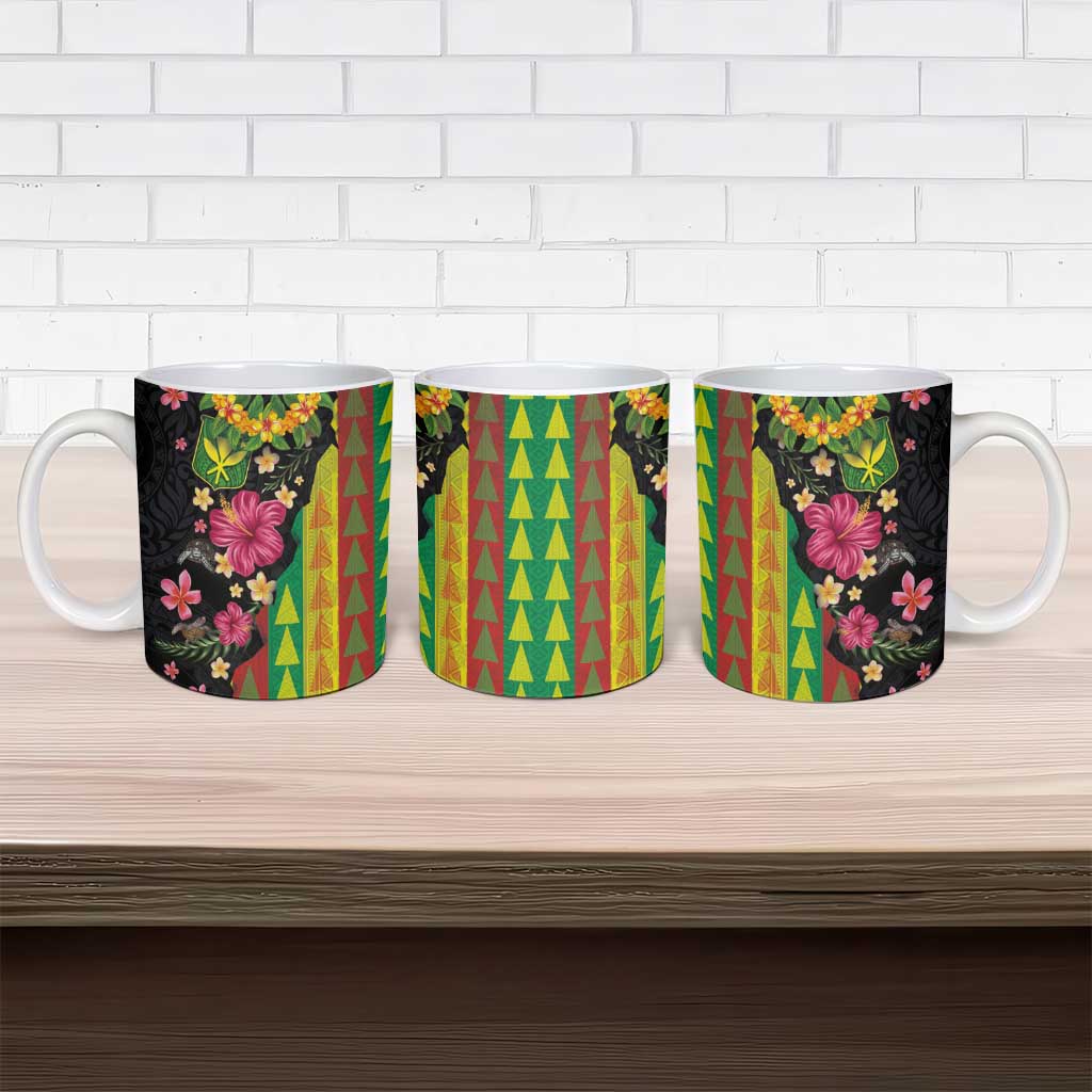 Hawaiian Independence Day Ceramic Mug Kanaka Maoli Symbols With Tapa Motifs and Tropical Plants - Polynesian Pride