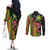 Hawaiian Independence Day Couples Matching Off The Shoulder Long Sleeve Dress and Long Sleeve Button Shirt Kanaka Maoli Symbols With Tapa Motifs and Tropical Plants - Polynesian Pride