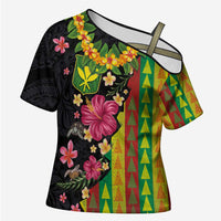 Hawaiian Independence Day Cross Shoulder Shirt Kanaka Maoli Symbols With Tapa Motifs and Tropical Plants - Polynesian Pride