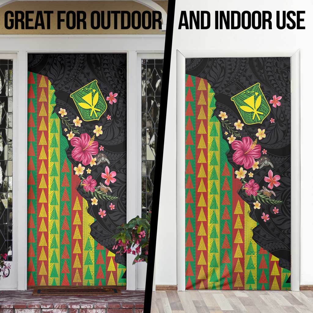 Hawaiian Independence Day Door Cover Kanaka Maoli Symbols With Tapa Motifs and Tropical Plants - Polynesian Pride