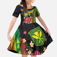 Hawaiian Independence Day Family Matching Long Sleeve Bodycon Dress and Hawaiian Shirt Kanaka Maoli Symbols With Tapa Motifs and Tropical Plants - Polynesian Pride