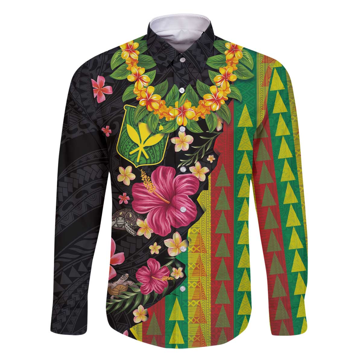 Hawaiian Independence Day Family Matching Off The Shoulder Long Sleeve Dress and Hawaiian Shirt Kanaka Maoli Symbols With Tapa Motifs and Tropical Plants - Polynesian Pride