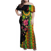 Hawaiian Independence Day Family Matching Off Shoulder Maxi Dress and Hawaiian Shirt Kanaka Maoli Symbols With Tapa Motifs and Tropical Plants - Polynesian Pride