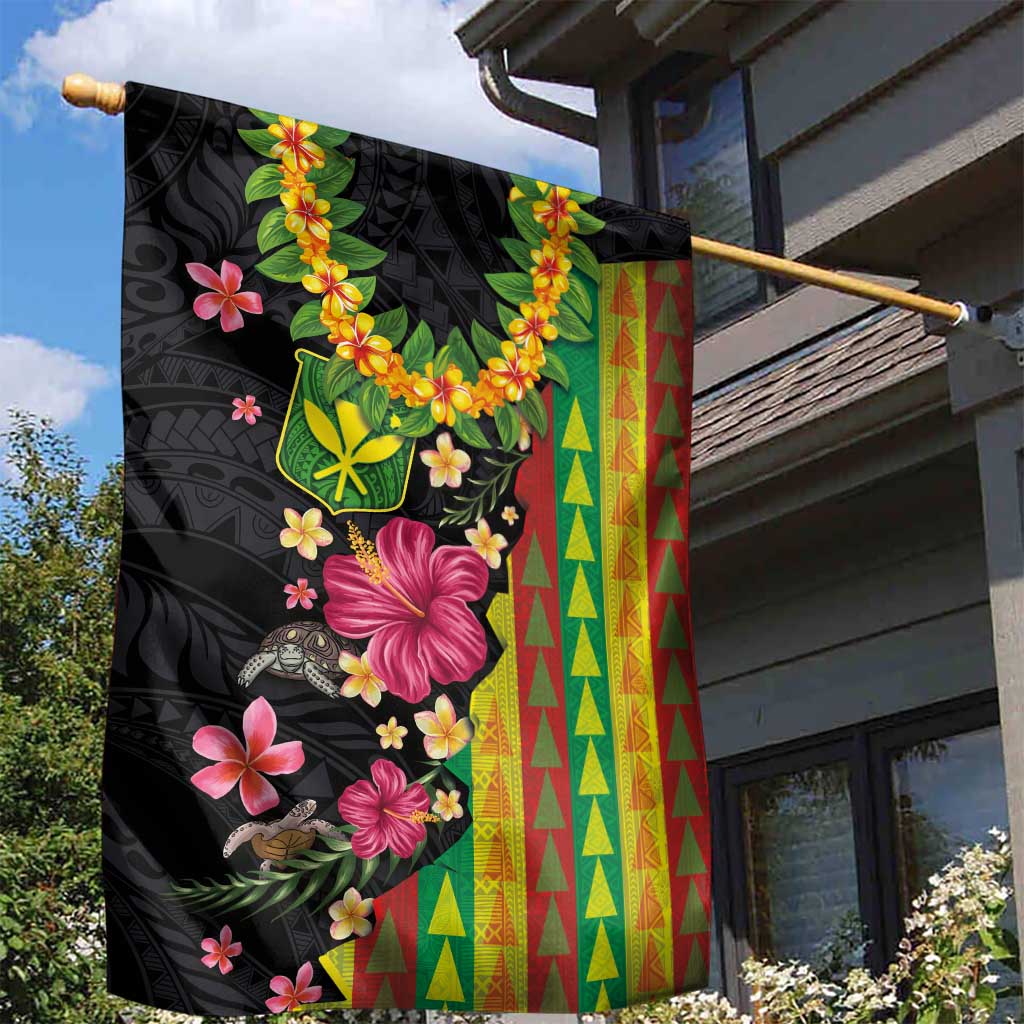Hawaiian Independence Day Garden Flag Kanaka Maoli Symbols With Tapa Motifs and Tropical Plants - Polynesian Pride