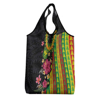 Hawaiian Independence Day Grocery Bag Kanaka Maoli Symbols With Tapa Motifs and Tropical Plants - Polynesian Pride