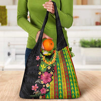 Hawaiian Independence Day Grocery Bag Kanaka Maoli Symbols With Tapa Motifs and Tropical Plants - Polynesian Pride