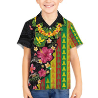 Hawaiian Independence Day Kid Hawaiian Shirt Kanaka Maoli Symbols With Tapa Motifs and Tropical Plants - Polynesian Pride